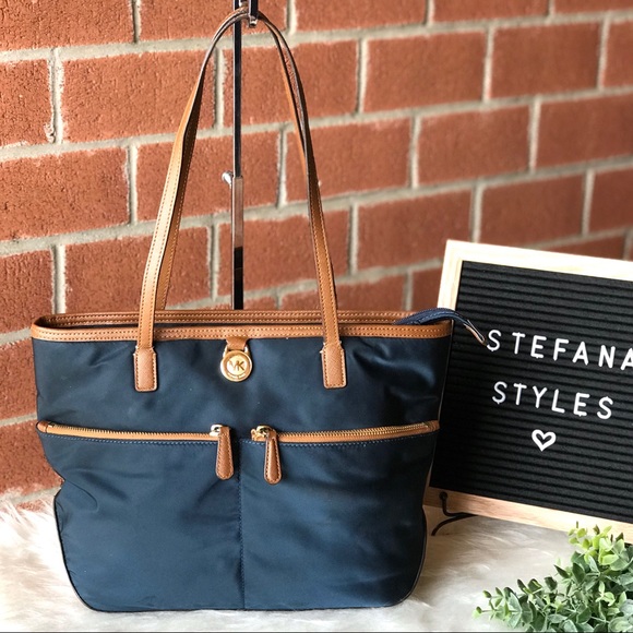 navy blue nylon tote bag